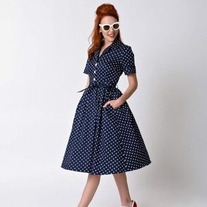 The House of Foxy Dotty Dress in Navy